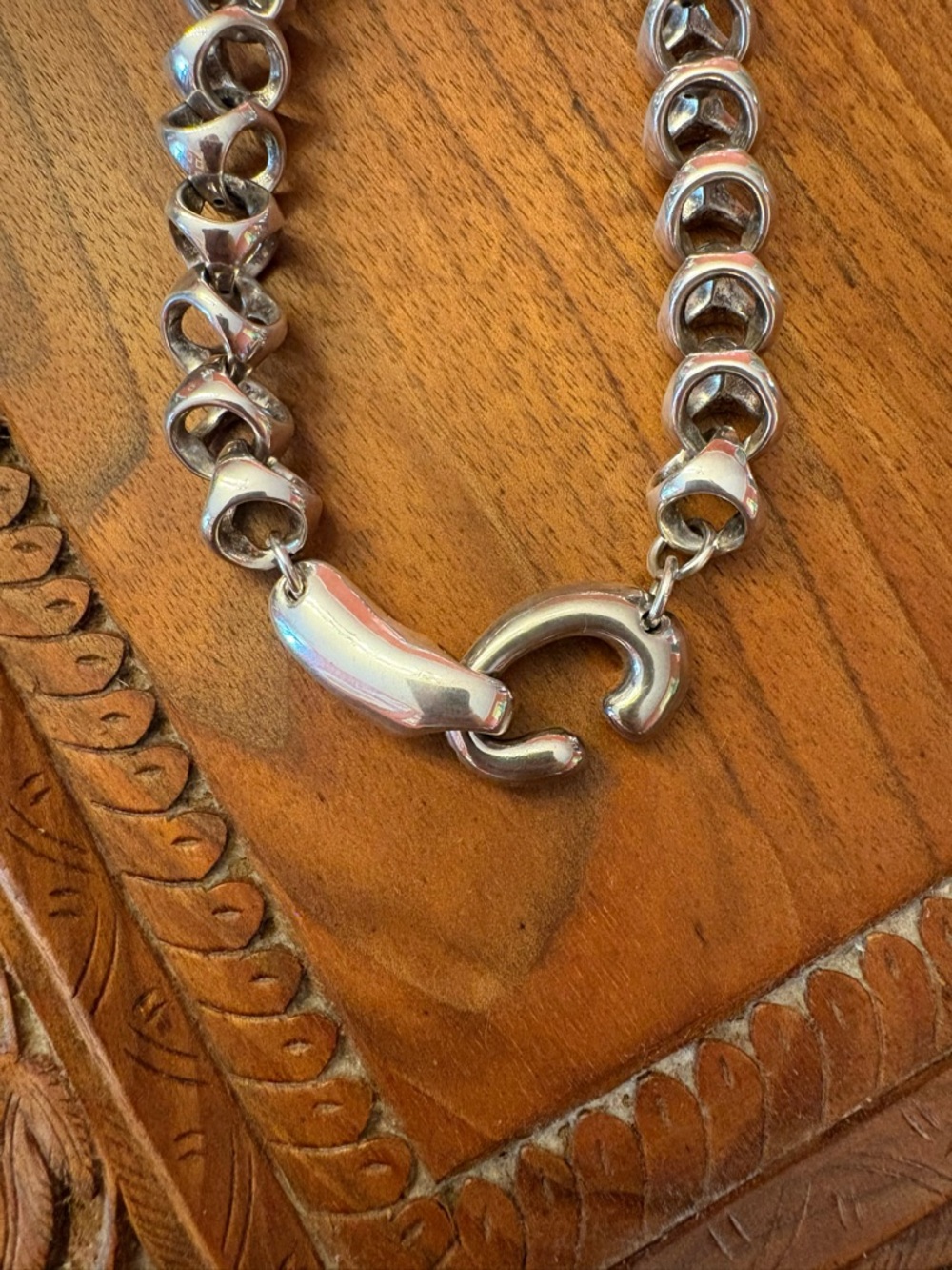 Sterling Silver .925 Chunky Hollow Link Chain Choker Necklace Thailand